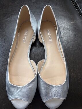 Nine West Metallic Silver D'Orsay Flats